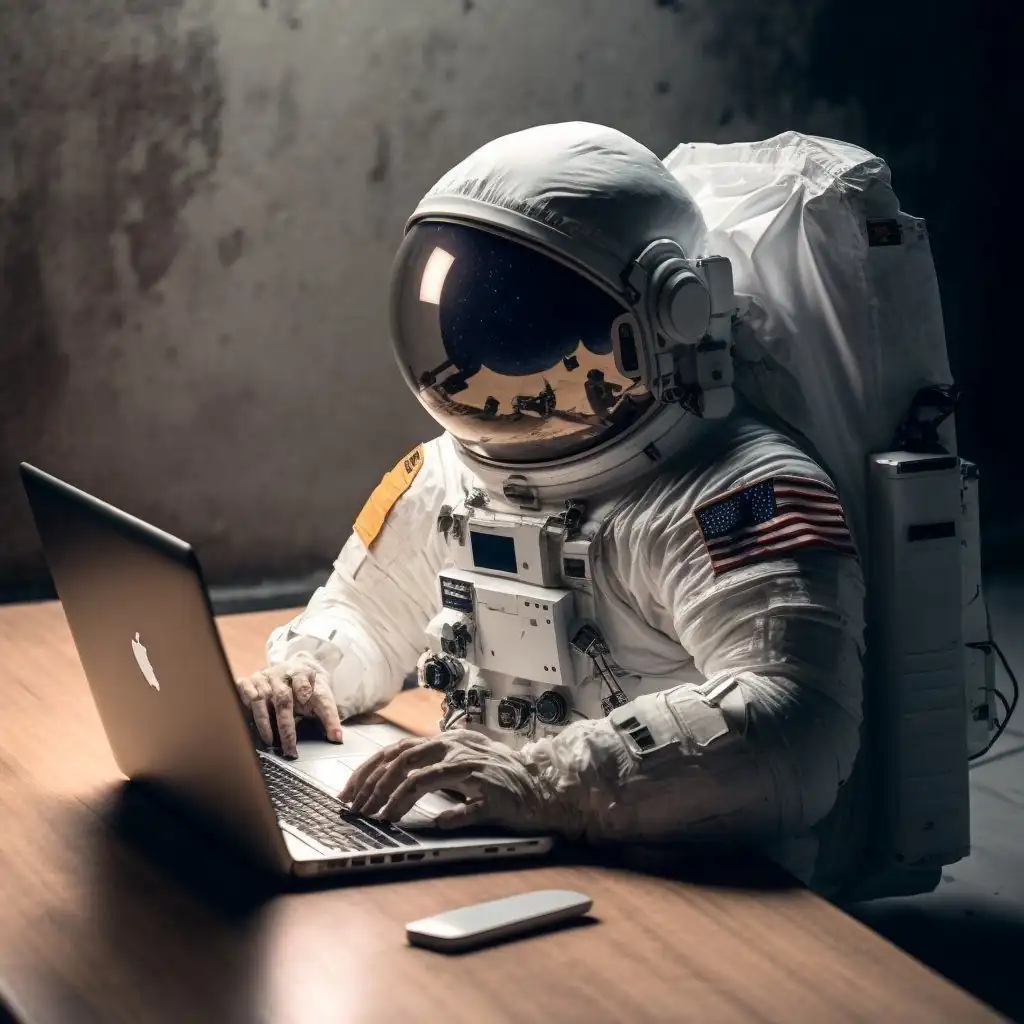 Astronaut working on a laptop