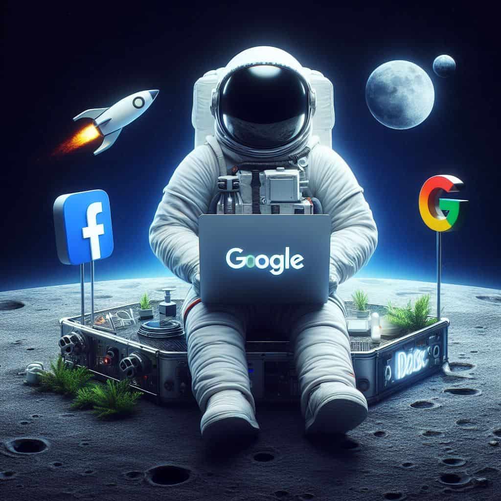 Astronaut using Google in space